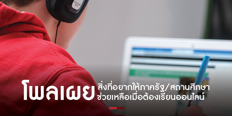 โพลเผย สิ่งที่อยากให้ภาครัฐ/สถานศึกษาช่วยเหลือเกี่ยวกับการเรียนออนไลน์