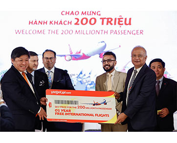 เวียตเจ็ทฉลองผู้โดยสารครบ 200 ล้านคน พร้อมประกาศเส้นทางใหม่ ดานัง – อาห์เมดาบัด